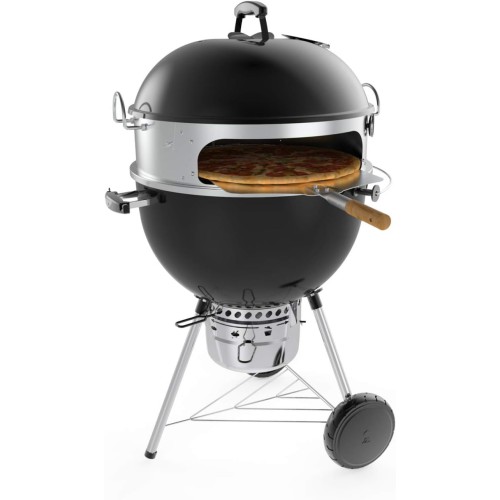 only fire Stainless Steel Multi-purpose Rotisserie and Pizza Combo Kit for Weber 22-Inch Kettle Charcoal Grills - Include Pizza Peel and Pizza Stone