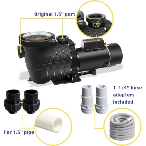 DoE-Compliant PureBy Dual Voltage 115/230v Pool Motor Pump with 1.25" & 1.5" NPT Unions (1.5HP)