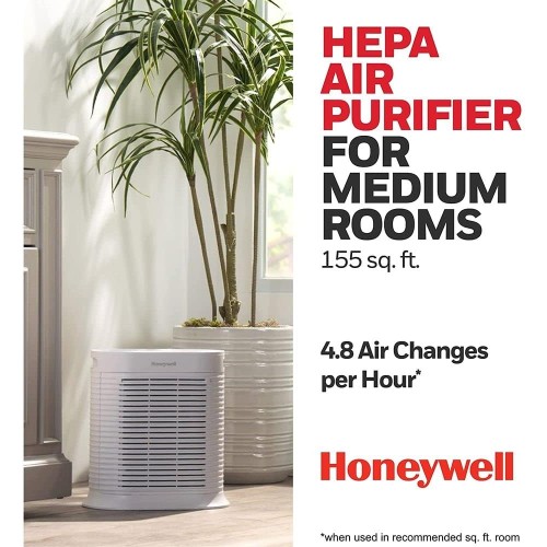 Honeywell HPA104 HEPA Air Purifier for Medium Rooms - Microscopic Airborne Allergen+ Reducer, Cleans Up To 750 Sq Ft in 1 Hour - Wildfire/Smoke, Pollen, Pet Dander, and Dust Air Purifier – White