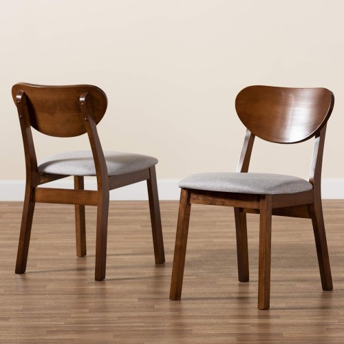 Baxton Studio Damara Mid-Century Modern Grey Fabric Upholstered and Walnut Brown Finished Wood 2-Piece Dining Chair Set