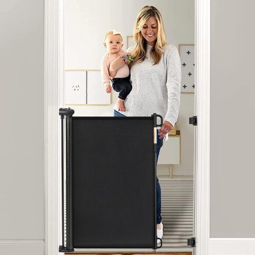 Momcozy Retractable Baby Gate, 33" Tall, Extends up to 55" Wide, Child Safety Baby Gates for Stairs, Doorways, Hallways, Indoor, Outdoor