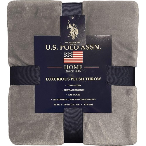 U.S. Polo Assn. Oversized Lightweight Throw Blanket for Bed/Sofa - Soft Fleece Couch Blankets and Throws - Cozy Decorative Bedding - 50"x70"/Grey