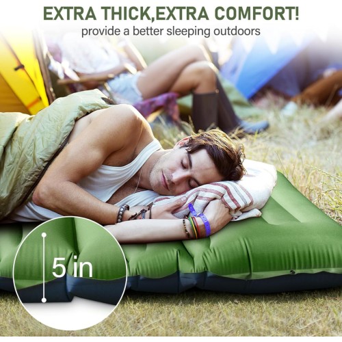 Sleeping Pad for Camping with Pillow, 5" Ultra-Thick Camping Pad with Built-in Pump Ultralight Self Inflating Camping Mattress Pad, Air Mattresses for Backpacking, Hiking, Traveling, Tent