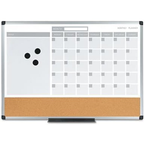 3-in-1 Calendar Planner, 36 x 24, White Surface, Silver Aluminum Frame