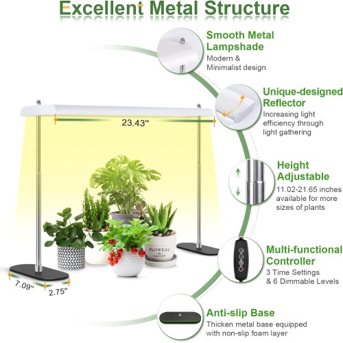 FOXGARDEN-Grow Light Stand, 108 LEDs Plant Grow Lights for Indoor Plants Full Spectrum, Grow Lamp with 4/8/12H Timer, 6 Dimmable Levels, Height Adjustable, Iron Frame, Ideal for Seedling Veg Flower