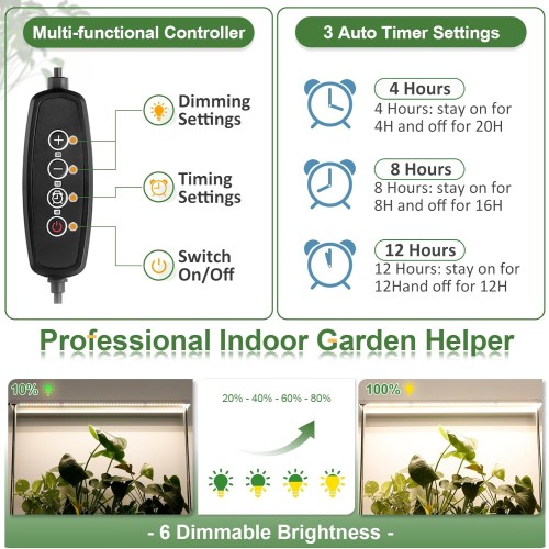 FOXGARDEN-Grow Light Stand, 108 LEDs Plant Grow Lights for Indoor Plants Full Spectrum, Grow Lamp with 4/8/12H Timer, 6 Dimmable Levels, Height Adjustable, Iron Frame, Ideal for Seedling Veg Flower