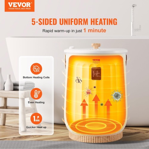 VEVOR Towel Warmer, 20L Large Towel Warmer Bucket with LED Screen for Bathroom, Auto Shut Off, Child Safety Lock, Heat Time 15/30/45/60 Min Adjustable, Fits up to Two 40"x70" Towels, Blankets