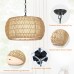 Rattan Farmhouse Chandelier Light Fixtures, 5-Lights Boho Large Pendant Light,Hand Woven Chandeliers for Dining Room with Fabric Shade,Rustic Chandeliers Hanging Light Fixtures for Kitchen Island