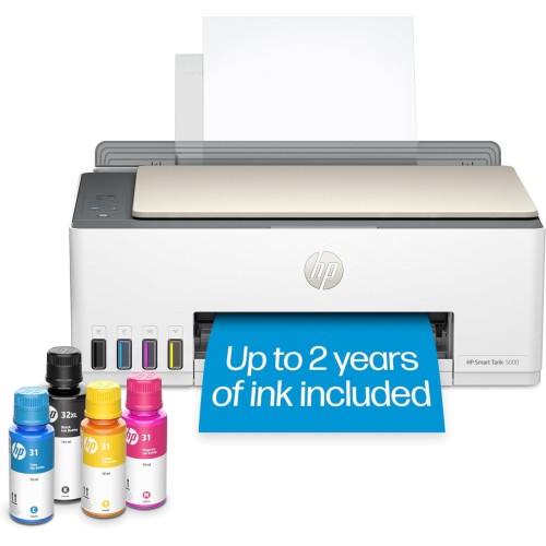 HP Smart-Tank 5000 Wireless All-in-One Ink-Tank Printer with up to 2 years of ink included, mobile print, scan, copy, white, 17.11 x 14.23 x 6.19 Visit the HP Store