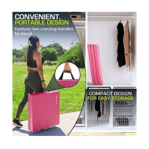 ProsourceFit TRI-FOLD FOLDING EXERCISE MAT 6' L x 2' W x 1.5" T (183cm x 61cm x 3.8cm) PINK