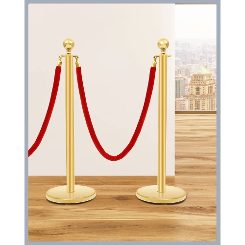 Stanchions Crowd Control Barriers Golden Stanchion with 4.8 Foot Red Velvet Rope Line Dividers for Party, Museums, Wedding 2PCS