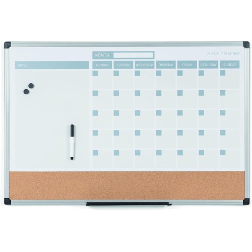 MasterVision 3-in-1 Calendar Planner Dry Erase Board, 36 x 24, Silver Frame