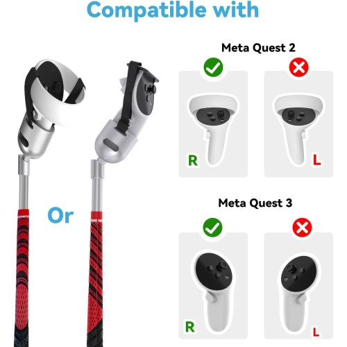 Vr Golf Club Accessory for Meta Quest 2/3 Right Controller, Tilt up & Signal unobstructed Quest 3 Vr Golf Club Handle Attachment