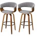 glitzhome Swivel Barstools Set of 2-29.5''Seat Height Bar Chairs Fabric Upholstered and Walnut Wood Frame Bar Height Stools for Home Bar Furniture, Grey-2 Pack