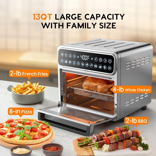 11-in-1 Air Fryer Oven 13QT Stainless Steel Air Fryer - Airfryer Combo Oven 1500W Large Capacity Multifunction Toaster Oven with Recipe & 6 Accessories ETL Certified (13QT)