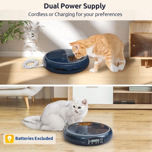 ORSDA Automatic Cat Feeder Wet Food/Dry Food, 5 Meal Timed Pet Feeder with Timer Programmable & Voice Recorder, Dual Power Supply Auto Feeder for Cats/Small Dogs