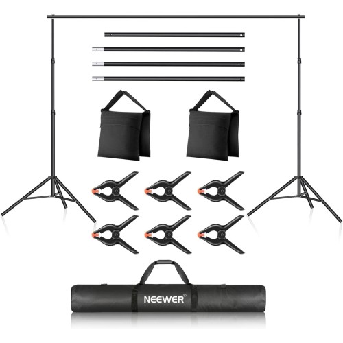 NEEWER Photo Studio Backdrop Support System, 10ft x 7ft//3m x 2.1m Adjustable Background Stand with 4 Crossbars, 6 Backdrop Clamps, 2 Orange Sandbags, and Carrying Bag for Portrait Studio Photography