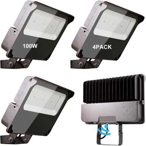 Lightdot 100W LED Flood Light Outdoor 5000K 14000Lm LED Outdoor Flood Light with Dusk to Dawn Photocell, IP65 Waterproof Area Lightings for Parking Lot/Stadium/Backyard-4Pack