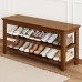 Bamworld Shoe Bench 3 Tier Bamboo Entryway Storage Benches Rustic Solid Wood Shoe Rack (R-Brown,39.4")