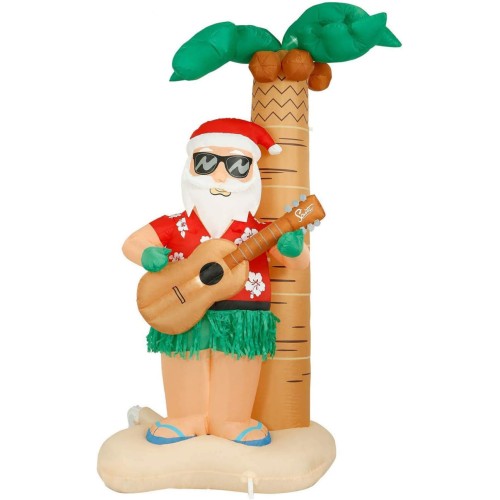 Holidayana Hula Santa Christmas Inflatable - 8 ft Tall Hula Santa on Beach Christmas Inflatable Outdoor Yard Decoration with LED Lights, Fan, and Stakes