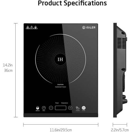 Portable Induction Cooktop, iSiLER 1800W Sensor Touch Electric Induction Cooker Hot Plate with Kids Safety Lock, 6.7" Heating Coil, 18 Power 17 Temperature Setting Countertop Burner with Timer