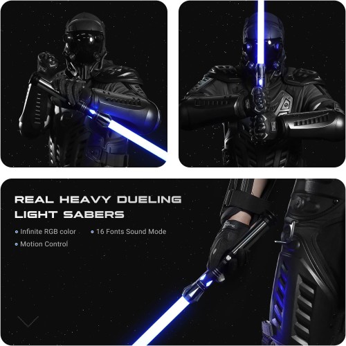 Upgrade RGB3.0 Dueling Light Saber, Motion Control Smooth Swing Light Sabers, 16 Sound Fonts Light Saber with 16 RGB Infinite Color Changing, Rechargeable Metal Hilt for Adults Gift