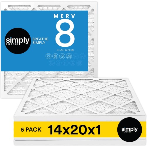 Simply Filters 14x20x1 MERV 8, MPR 600, Air Filter (6 Pack) - Actual Size: 13.75"x19.75"x0.75" HVAC, AC Furnace Air Filter