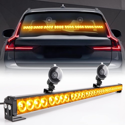 35.5” Hazard Warning Emergency Traffic Advisor Strobe Light Bar 32 LED High Intensity Directional Flashing Safety Lightbar 13 Flashing Modes with Cigarette Lighter & Suction Cups (Amber/Yellow)