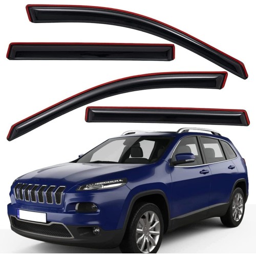 Lightronic WV194981 in-Channel Side Window Visor Deflector Rain Guard, Dark Smoke, 4-Pieces Set, Fits 2014-2023 Jeep Cherokee