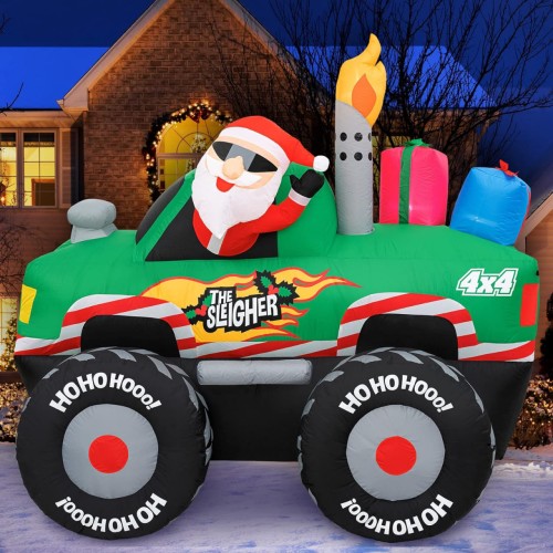 Holidayana Christmas Inflatables Large 6 ft Santa's Monster Truck - Inflatable Outdoor Christmas Decorations Blow Up X-mas Decorations for Yard, Lawn & Garden Internal Lights & Built-in Fan