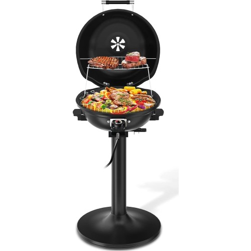 Vayepro Indoor/Outdoor Electric Grill, 15-Serving Electric Barbecue Grill, Nonstick Removable Stand Patio Grill 1800W, Portable BBQ Grill for Cooking,Double Layer Design, Black