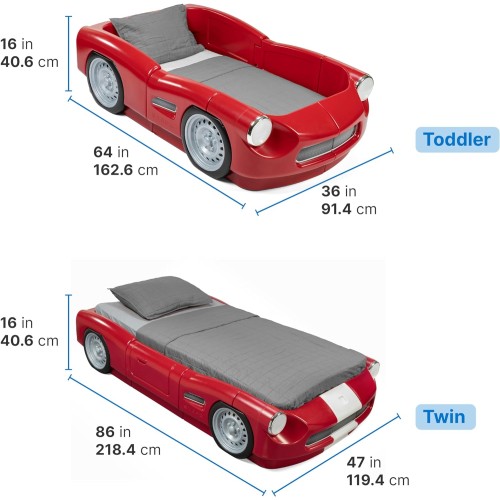 Step2 Roadster Toddler-to-Twin Bed, Crib to Twin Transition Race Car Bed, Adjustable, Ages 3+ Years Old, Easy Assembly, Red