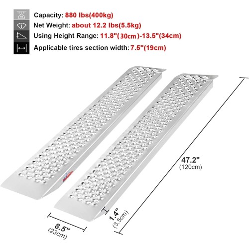 Ruedamann 4' L × 8.5" W Aluminum Loading Ramp, 880 lbs Capacity for ATV,Motorcycle,Quad,Lawn Mower,Snow Blower and More, 1 Pair