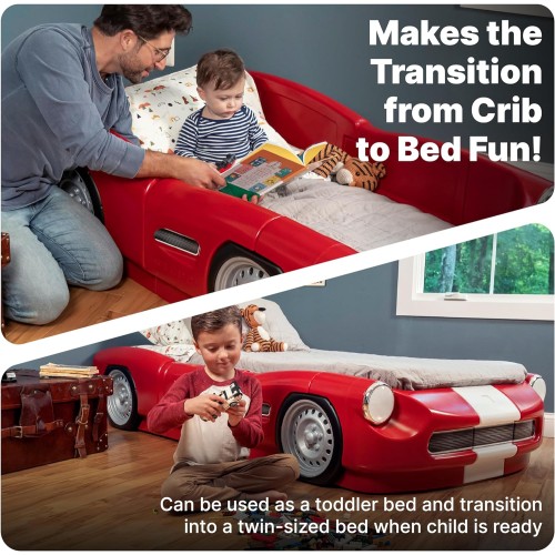 Step2 Roadster Toddler-to-Twin Bed, Crib to Twin Transition Race Car Bed, Adjustable, Ages 3+ Years Old, Easy Assembly, Red