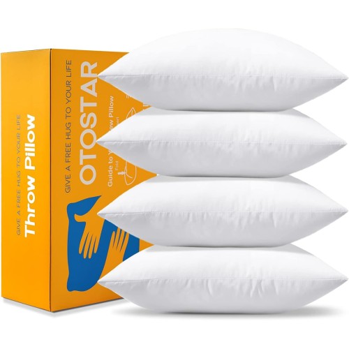 OTOSTAR Pack of 4 Throw Pillow Inserts, 20 x 20 Square Cushion Inner Soft Fluffy Plump Stuffer Cushion Pads White Decorative Pillow Inserts