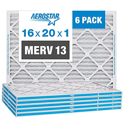 Aerostar 16x20x1 MERV 13 Pleated Air Filter AC Furnace Air Filter 6 Pack Actu...