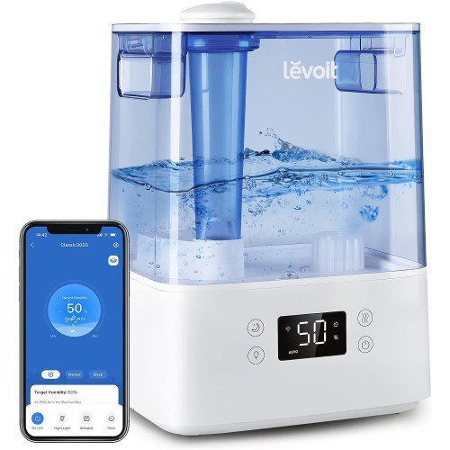 LEVOIT Classic300S Ultrasonic Smart Top Fill Humidifier, Extra Large 6L Tank for Whole Family, APP & Voice Control, Essential Oil Diffuser, Humidity Setting with Sensor, Quiet Sleep Mode, Night Light