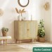 Buffet Cabinet with Storage, Storage Cabinet with PE Rattan Decor Doors, Accent Cabinet with Solid Wood Feet, Sideboard Cabinet for Hallway, Entry, Living Room, Natural