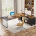 Tribesigns 70.8" Executive Desk with 55" File Cabinet, Modern L Shaped Computer Desk with Storage Shelves and Cabinet, Large L Shaped Executive Desk for Home Office, Rustic Brown & Black