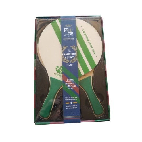 The Champions Court Club Green Wooden Paddle & Ball Set with 2 Paddles & 2 Balls