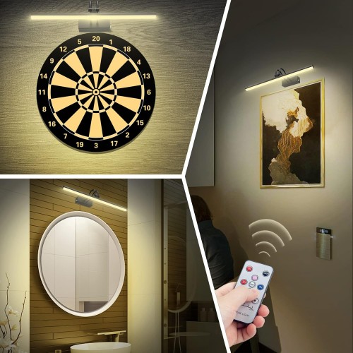 Picture Light, 20in Battery Operated Picture Lights for Paintings,Metal Remote Display Art Light with Timer and Dimmable for Wall Painting,Frame, Portrait, Dartboard(Black)