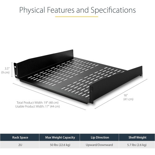 StarTech StarTech.com 2U 16in Universal Fixed Vented Rack Mount Cantilever Shelf CABSHELFV