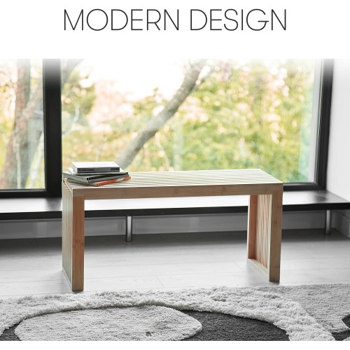 SWEVEN Dining Bench | Entryway Bench | Bedside Bench | Modern Indoor Wooden Storage Bench for Front Entry Way, Bedroom, Bathroom, Kitchen and More | Bamboo Wood Storage Bench Beige