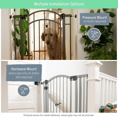 Summer Infant Modern Home Walk-Thru Safety Pet and Baby Gate, 28"-42" Wide, 30" Tall, Pressure or Hardware Mounted, Install on Wall or Banister in Doorway or Stairway, Auto Close Door - Gray