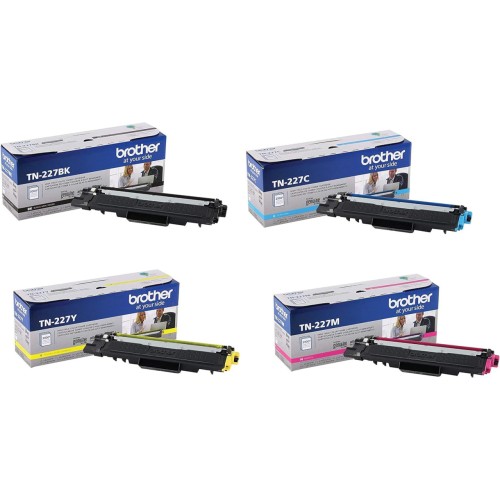 Brother TN227 4 High Yield Color Toner Set (BK/C/M/Y) (1) TN227BK, (1) TN227C, (1) TN227M, (1) TN227Y