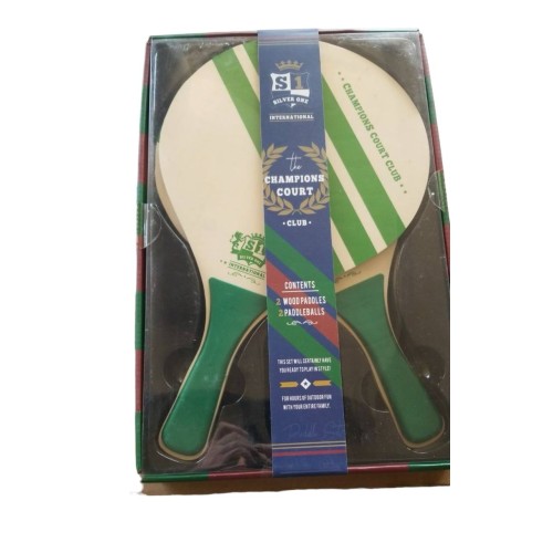 Champions Court Club Wooden Blue Paddle & Ball Set 2 Paddles 2 Balls Ship