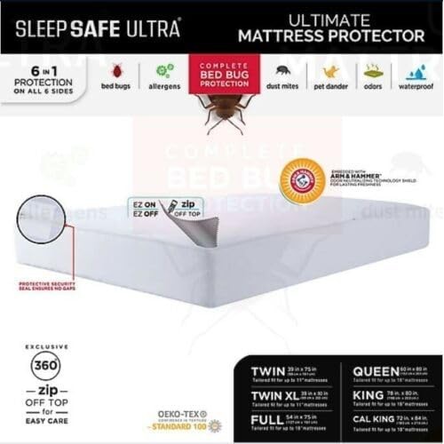 Ultimate Mattress Protector - 100% Waterproof, Bed Bug Proof, Hypoallergenic, Odors- Premium Zippered Six-Sided Cover with Embedded with Arm & Hammer Odor Neutralizing Shield