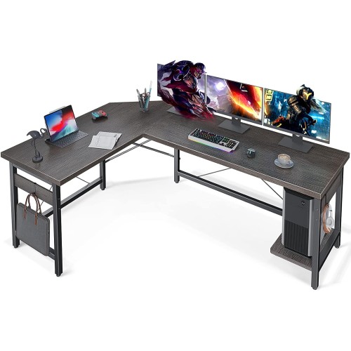 Coleshome 59" L Shaped Gaming Desk, Corner Computer Desk, Sturdy Home Office Computer Table, Writing Desk, Larger Gaming Desk Workstation, Grey Oak