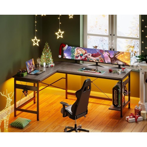 Coleshome 59" L Shaped Gaming Desk, Corner Computer Desk, Sturdy Home Office Computer Table, Writing Desk, Larger Gaming Desk Workstation, Grey Oak