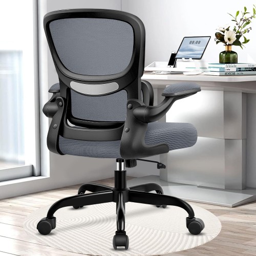 Office Chair, Ergonomic Desk Chair with Lumbar Support and Adjustable Armrests, Comfy Desk Chair Breathable Mesh Mid Back Computer Chair, Reclining Office Chair for Home Office - Darkgray